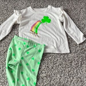 Cat & Jack White Top with Green Shamrock and Rainbow